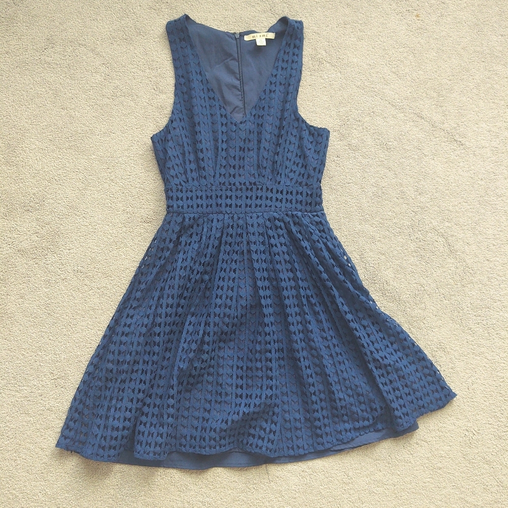 Sleeveless Navy Blue Lace Dress